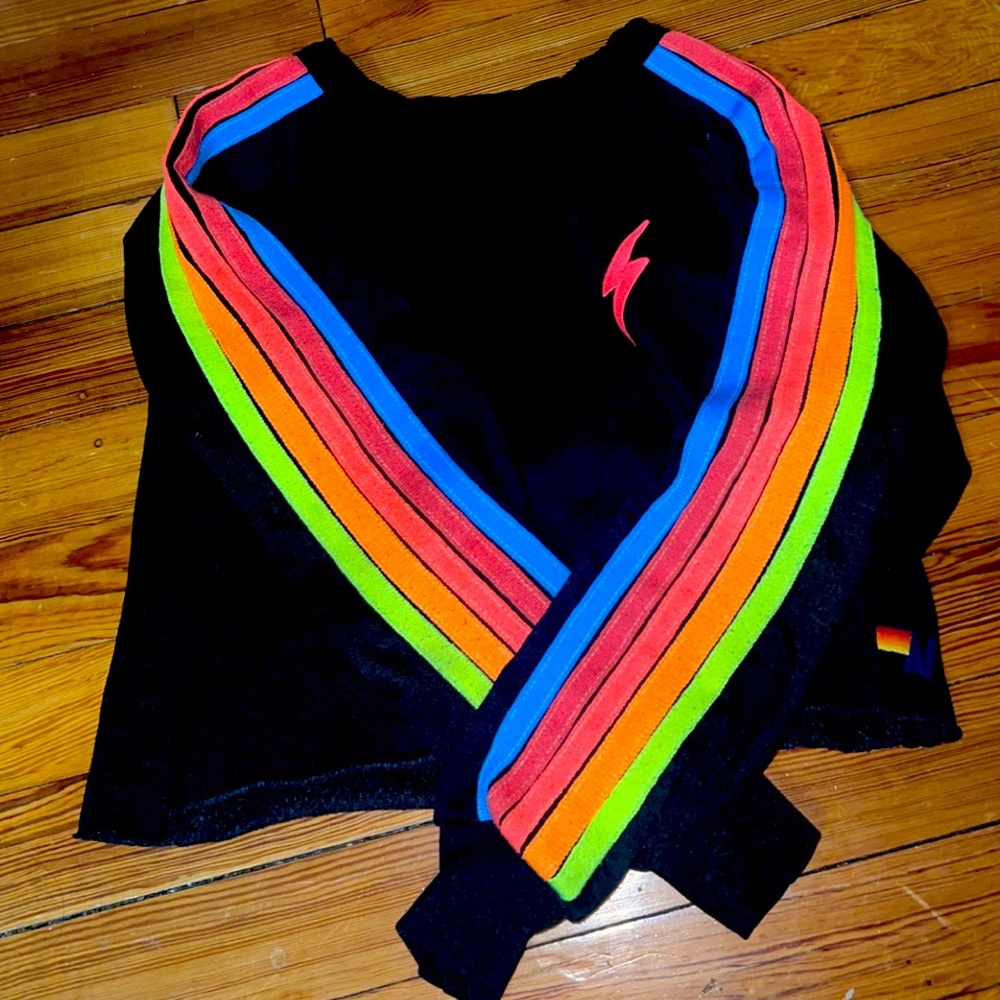 Aviator nation 4 stripe neon cropped crewneck